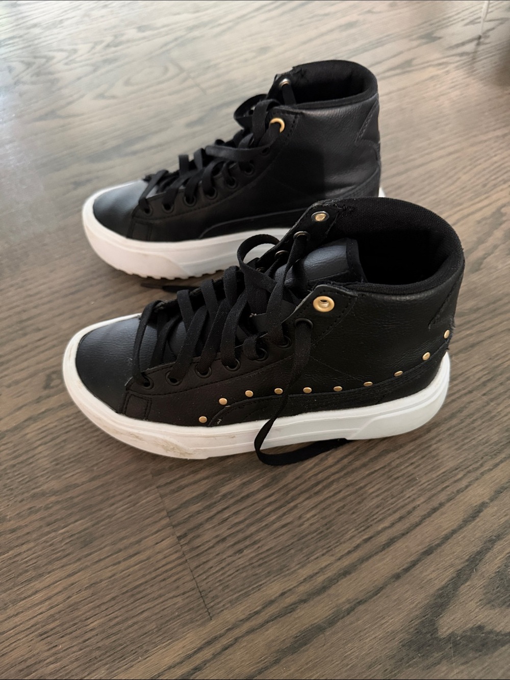 Puma Black High-Top Sneakers with White Sole and Gold Studs